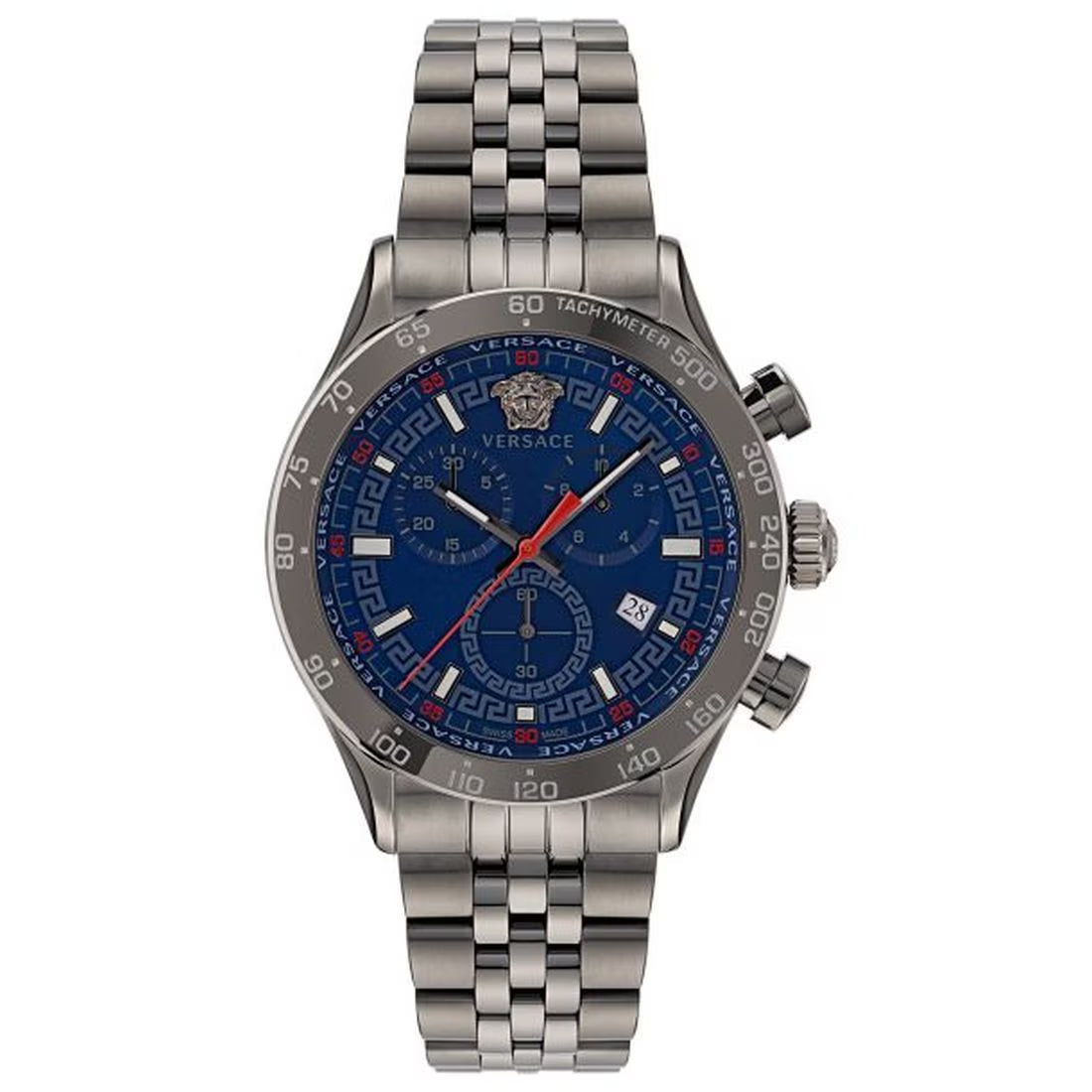 Versace Hellenyium Men's Blue Sunray Dial Stainless Steel Bracelet Quartz Watch VE2U00722