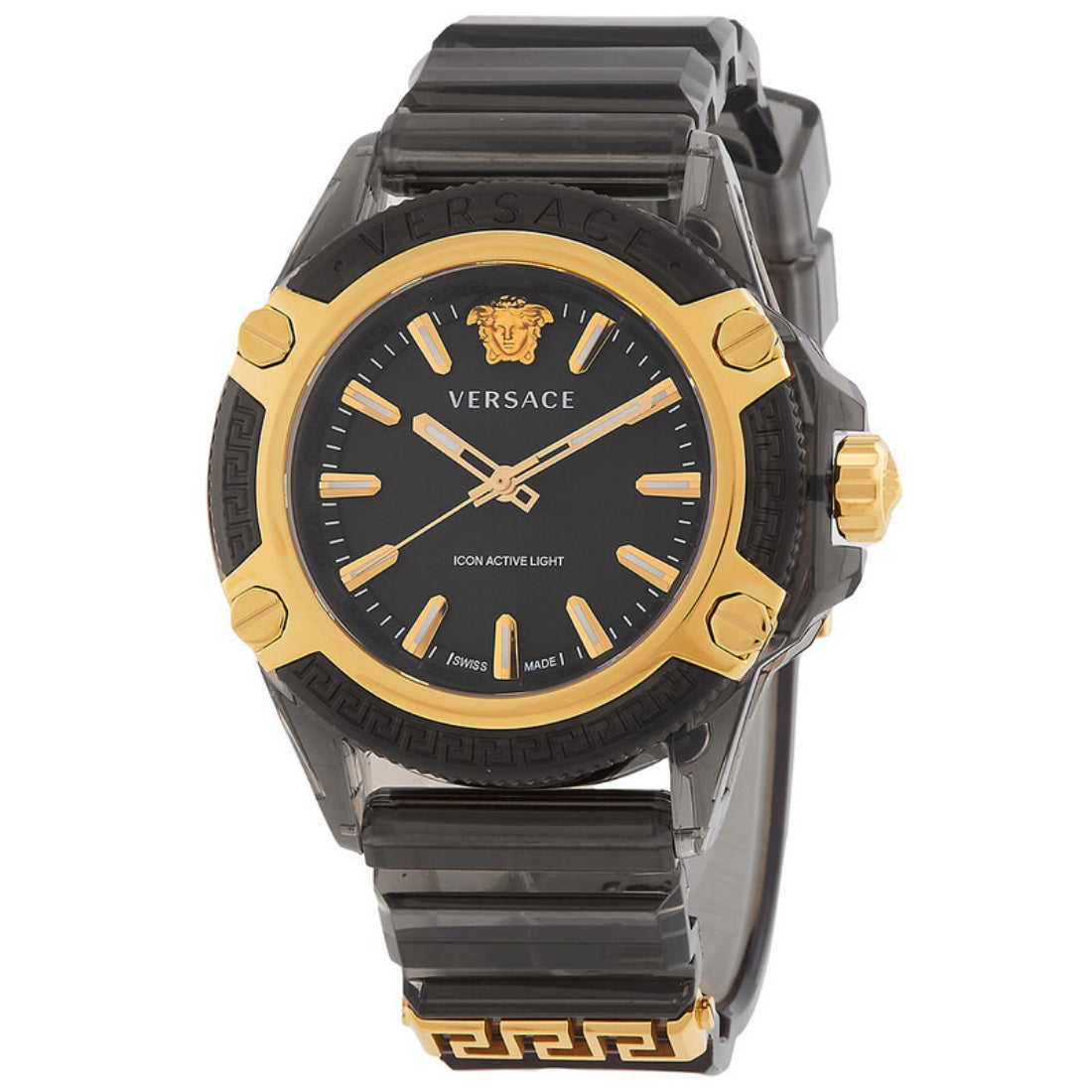 Versace Icon Active Indiglo Unisex Black Dial Rubber Strap Quartz Watch VE6E00123