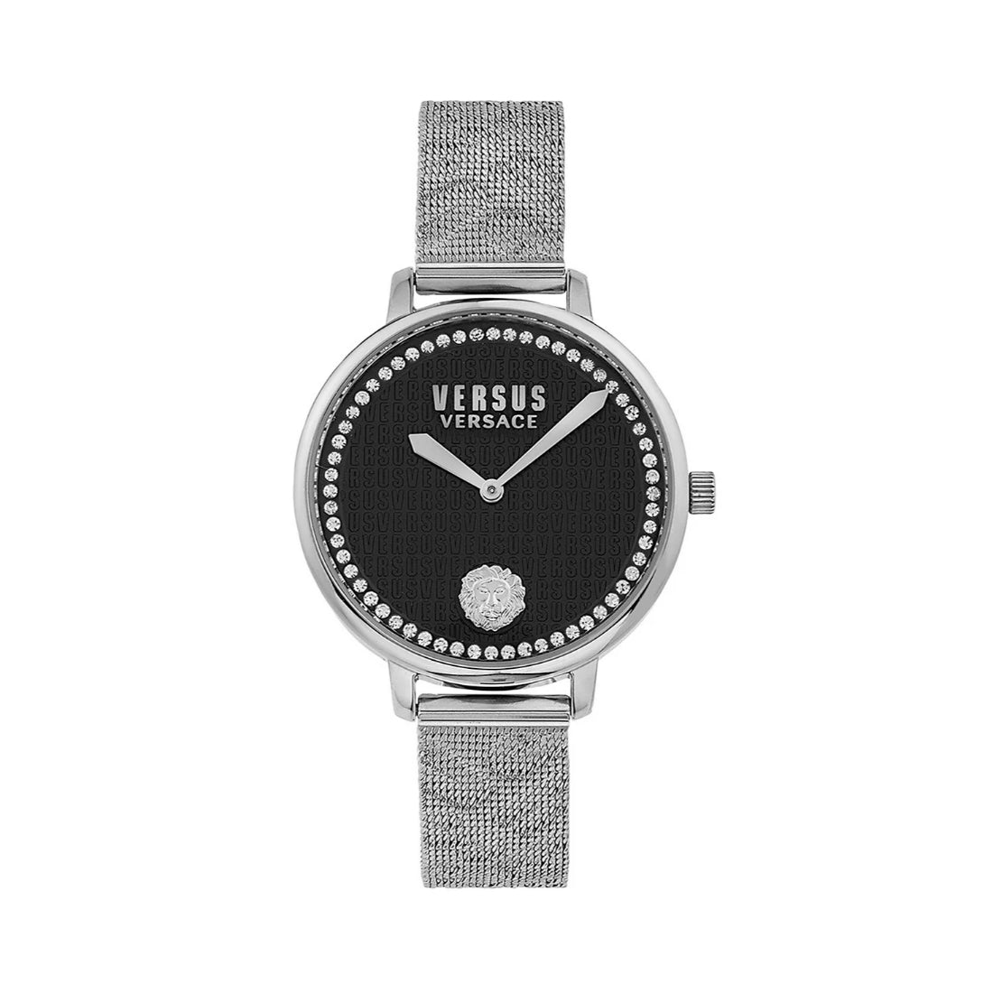 Versace La Villette Crystal Women's Black Sunray Dial Stainless Steel Bracelet Quartz Watch VSP1S3721