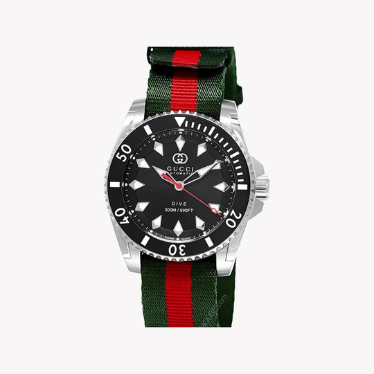 Gucci Dive Men's Green and Red Strap Automatic Watch - YA136364