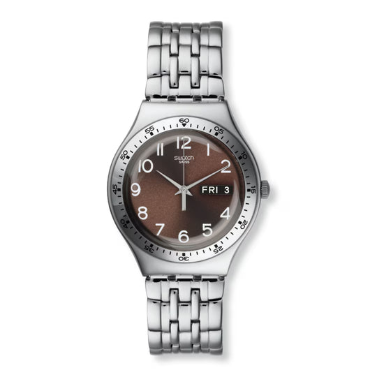 Swatch SIR S Unisex Brown Dial Stainless Steel Bracelet Quartz Watch YGS772G