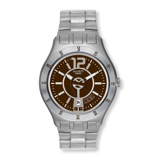 Swatch Irony – In A Brown Mode Men's Brown Dial Stainless Steel Bracelet Quartz Watch YTS406G
