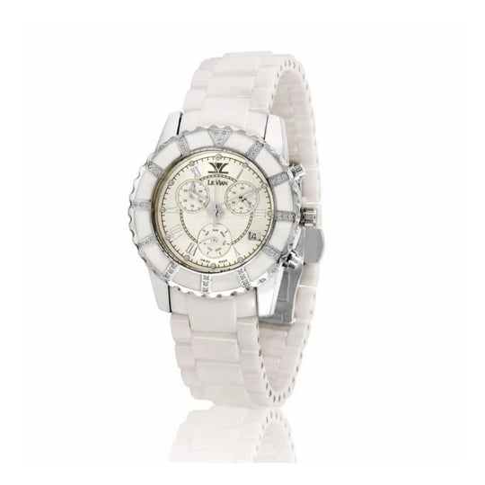 Le Vian Ceramic Women's White Dial Crystal Bezel White Ceramic Bracelet Quartz Watch ZAG258