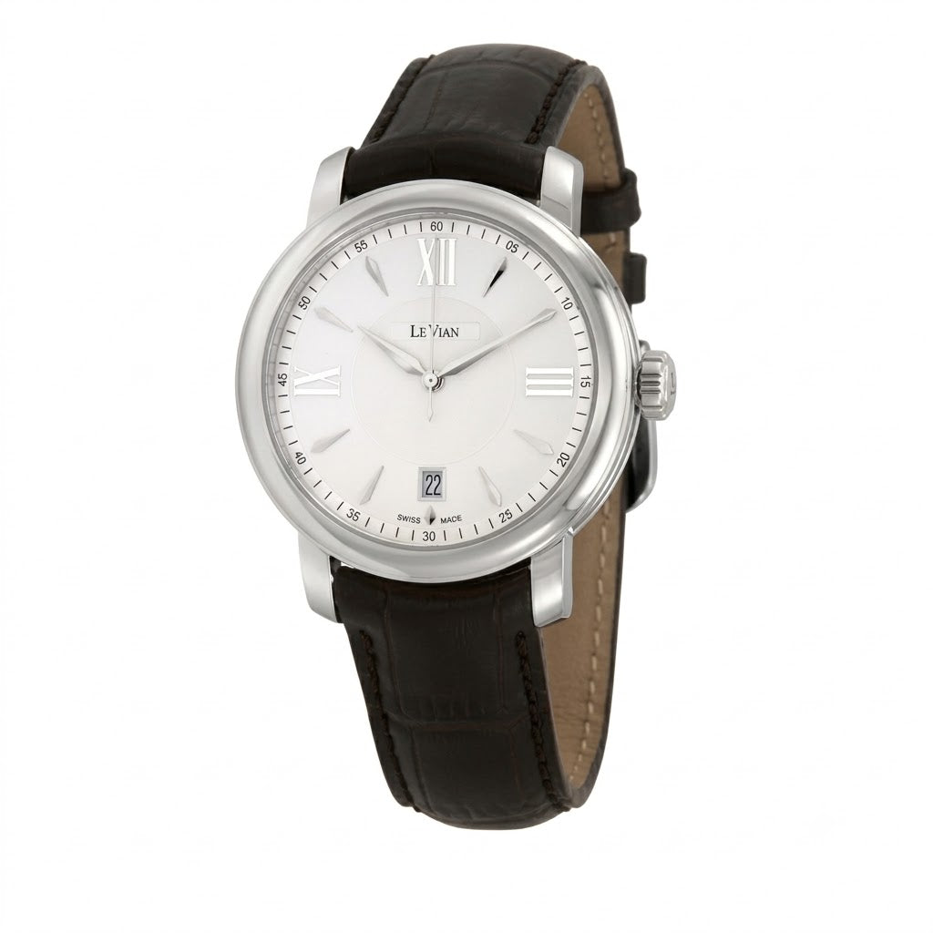 Le Vian Women's Silver Dial Black Leather Strap Stainless Steel Quartz Watch ZAG 230