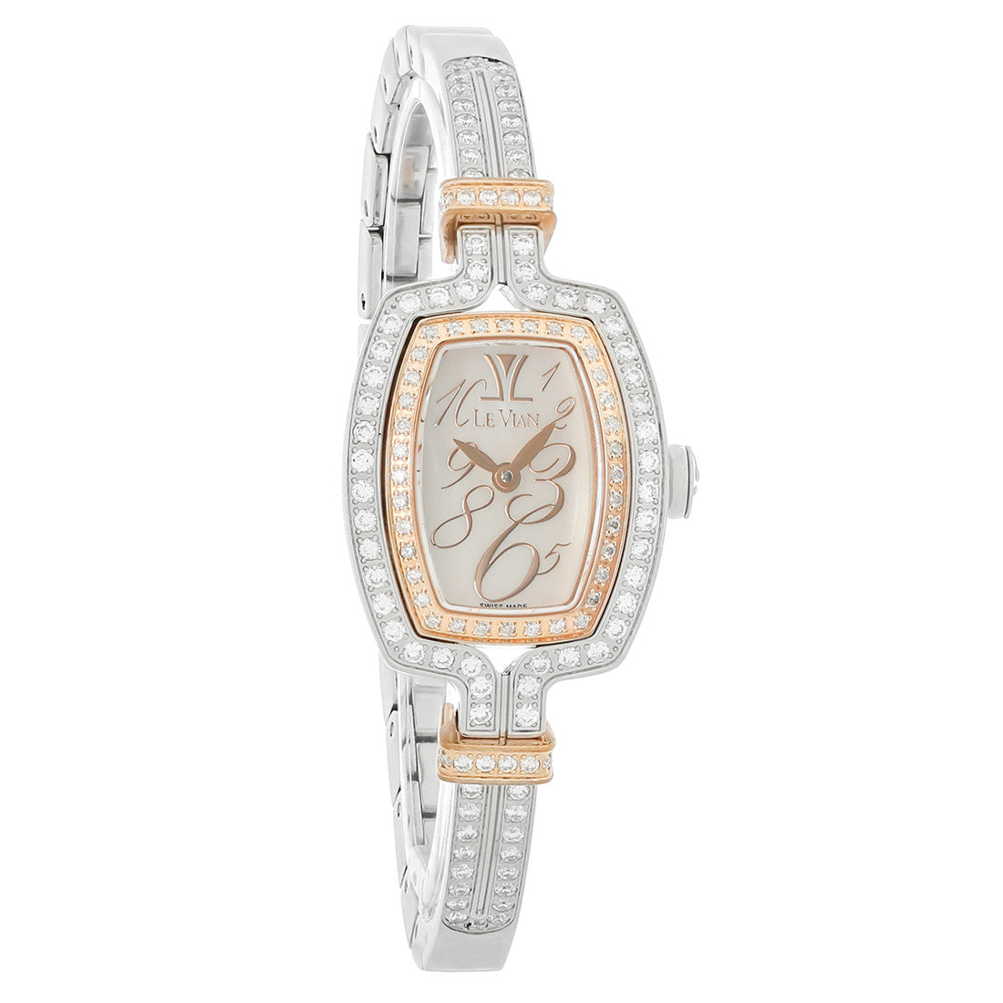 Le Vian Cush'n Bangle Women's White Mother-of-Pearl Dial Two-Tone Rose Gold Bangle Quartz Dress Watch ZELA 35
