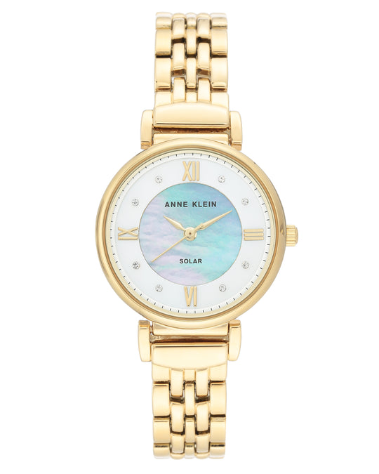 Anne Klein Swarovski Crystal Accented Solar Collection Women's Gold Bracelet Quartz Watch - AK/3630MPGB