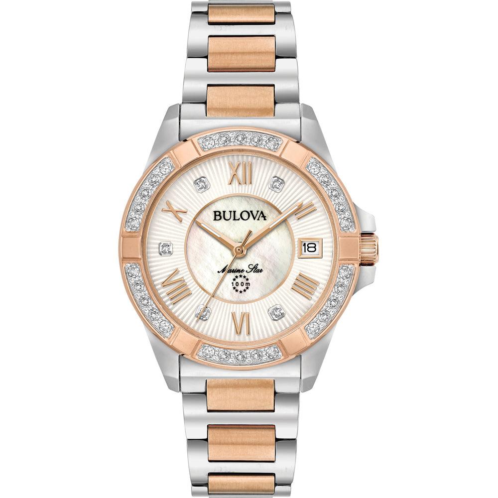 Bulova Marine Star Women's Rose Gold-Silver Two tone Bracelet Quartz Watch - 98R234
