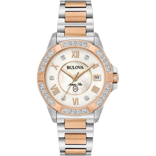 Bulova Marine Star Women's Rose Gold-Silver Two tone Bracelet Quartz Watch - 98R234