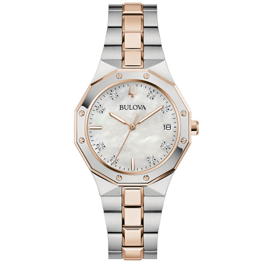 Bulova Octagon Lady Diamonds Women's Two-tone/Silver and Rose Gold-tone Bracelet Quartz Watch - 98P235