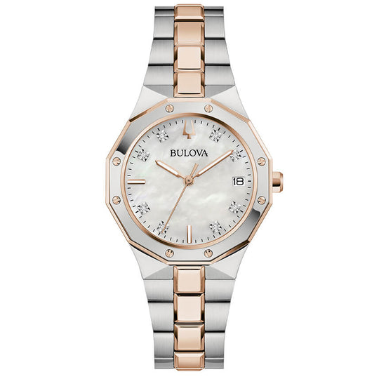 Bulova Octagon Lady Diamonds Women's Two-tone/Silver and Rose Gold-tone Bracelet Quartz Watch - 98P235