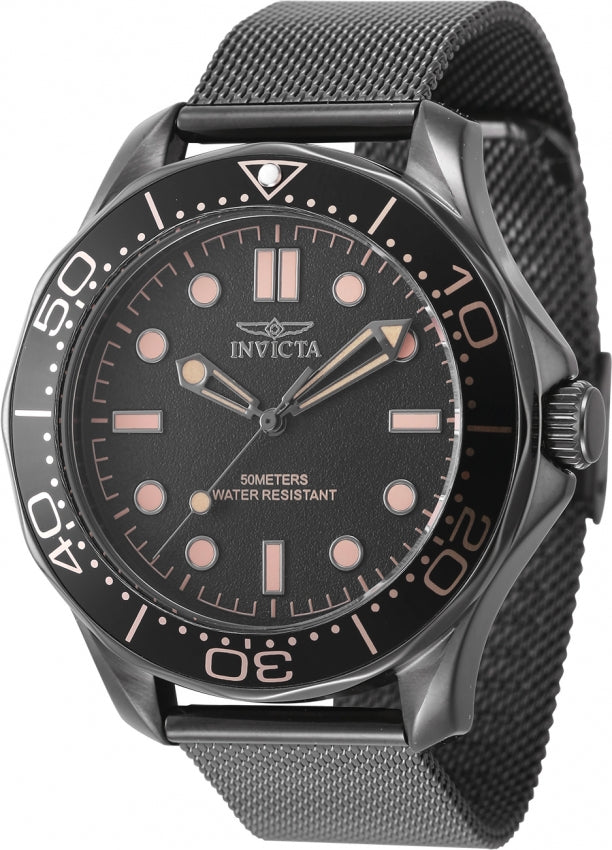 Invicta Men's 45979 Pro Diver Quartz 3 Hand Black Dial Watch