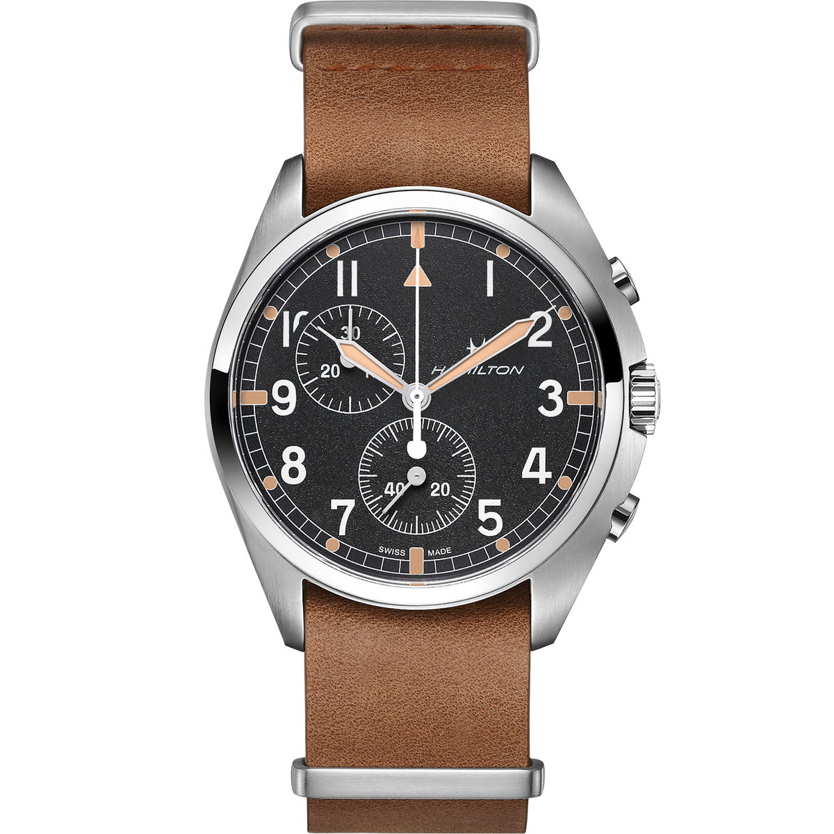 Hamilton Khaki Aviation Pilot Pioneer Chronograph Men's Brown Strap Quartz Watch - H76522531