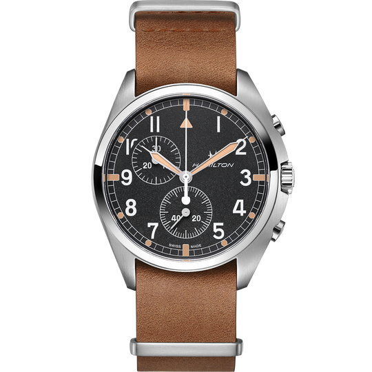 Hamilton Khaki Aviation Pilot Pioneer Chronograph Men's Brown Strap Quartz Watch - H76522531