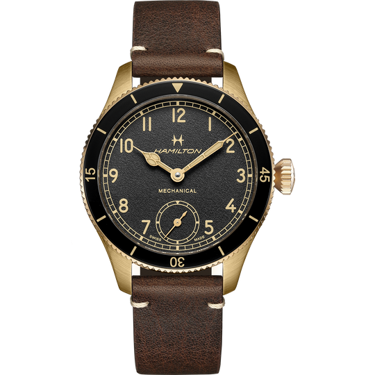 Hamilton Khaki Aviation Pilot Pioneer Men's Brown Strap Mechanical Watch - H76709530