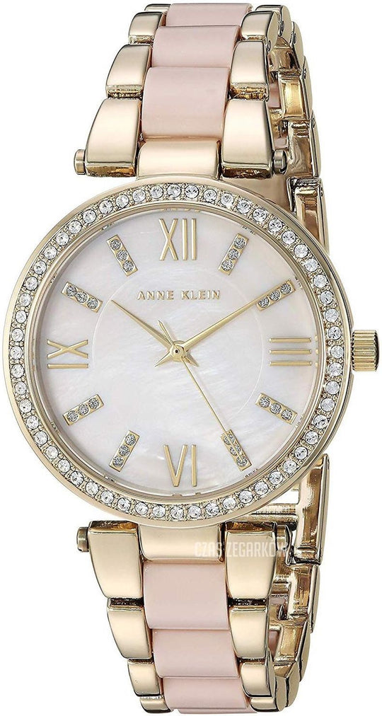 Anne Klein Crystal Collection Women's Gold-tone and Blush Pink Bracelet Quartz Watch - AK/3350BHGB