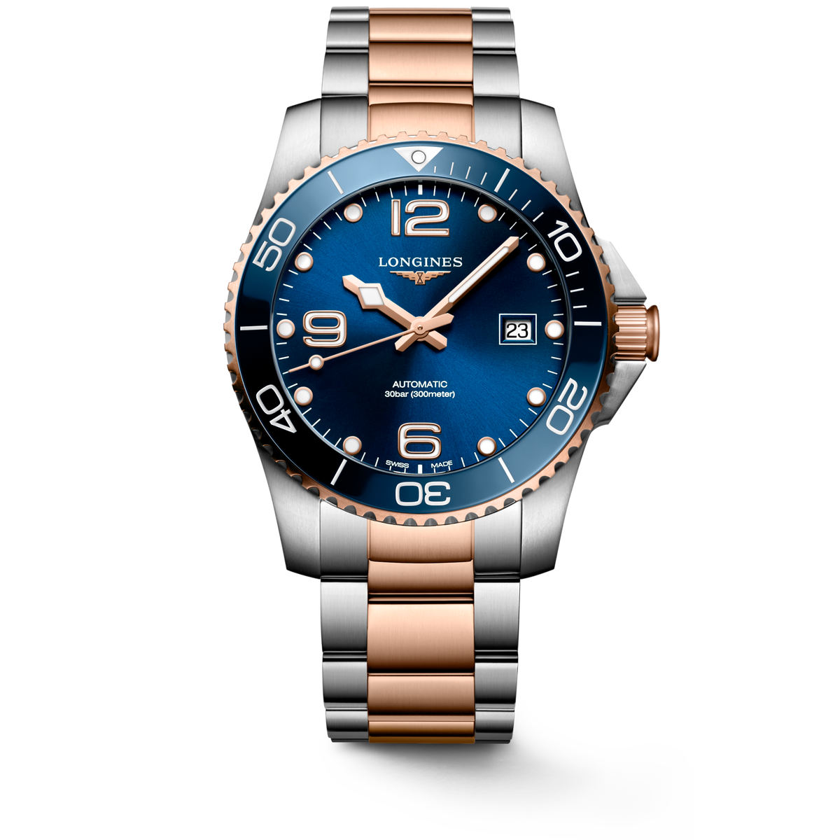 Longines Hydro Conquest Men's Rose Gold-Silver Two tone Bracelet Automatic Watch - L3.781.3.98.7