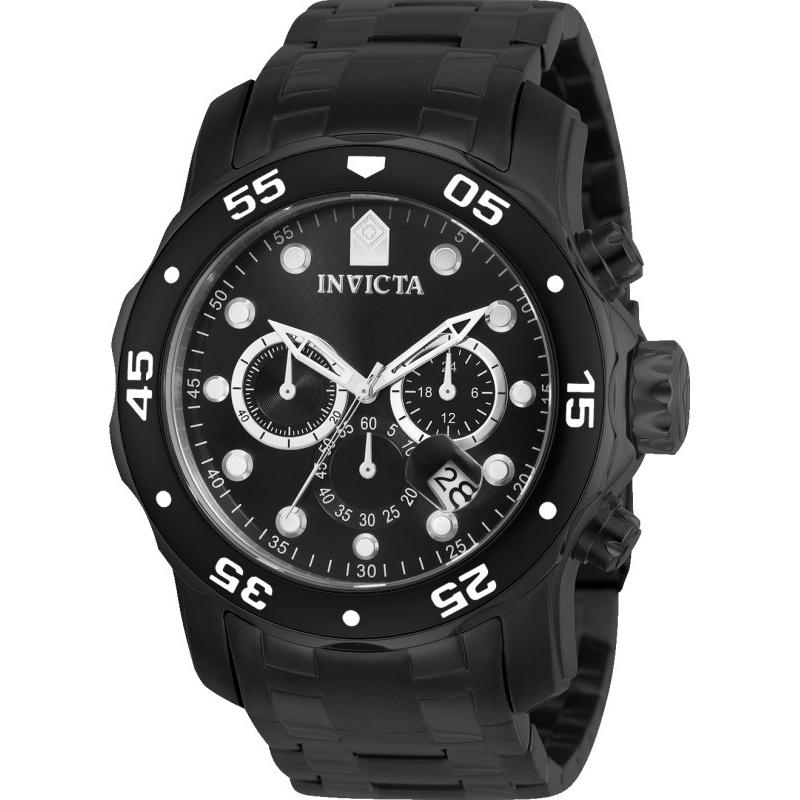 Invicta Men&#39;s 0076 Pro Diver Chronograph Black Stainless Steel Watch