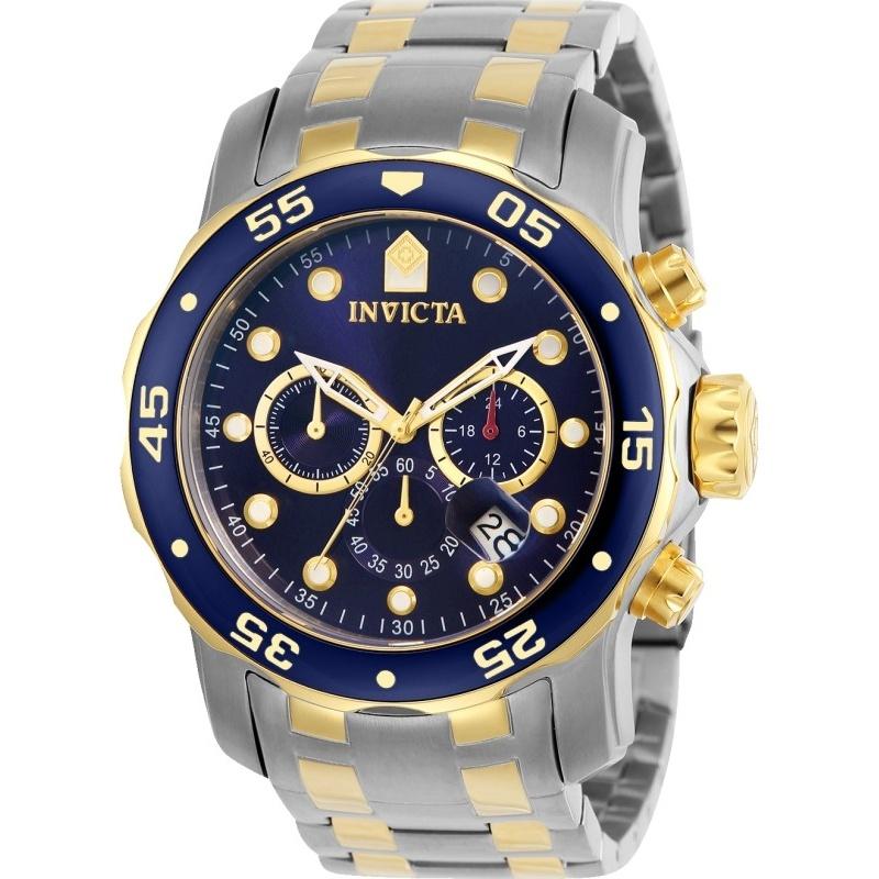 Invicta Men&#39;s 0077 Pro Diver Scuba Chronograph Gold-Tone and Silver Stainless Steel Watch