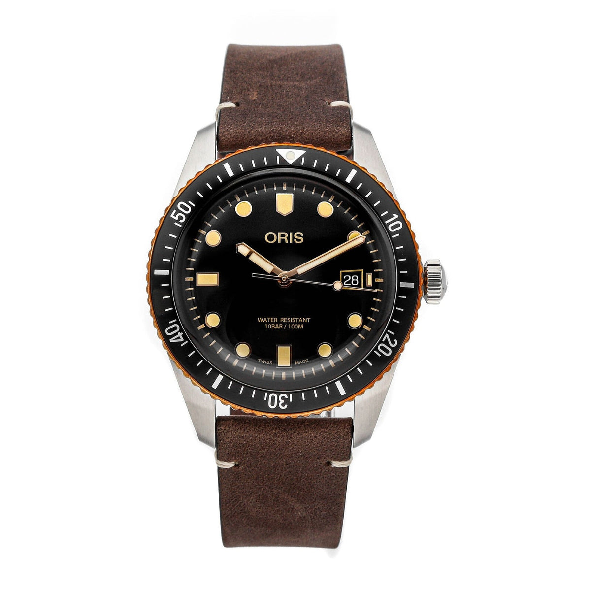 Oris  Men's 01-733-7720-4354-07-5-21-44 Divers Sixty-Five Brown Leather Watch