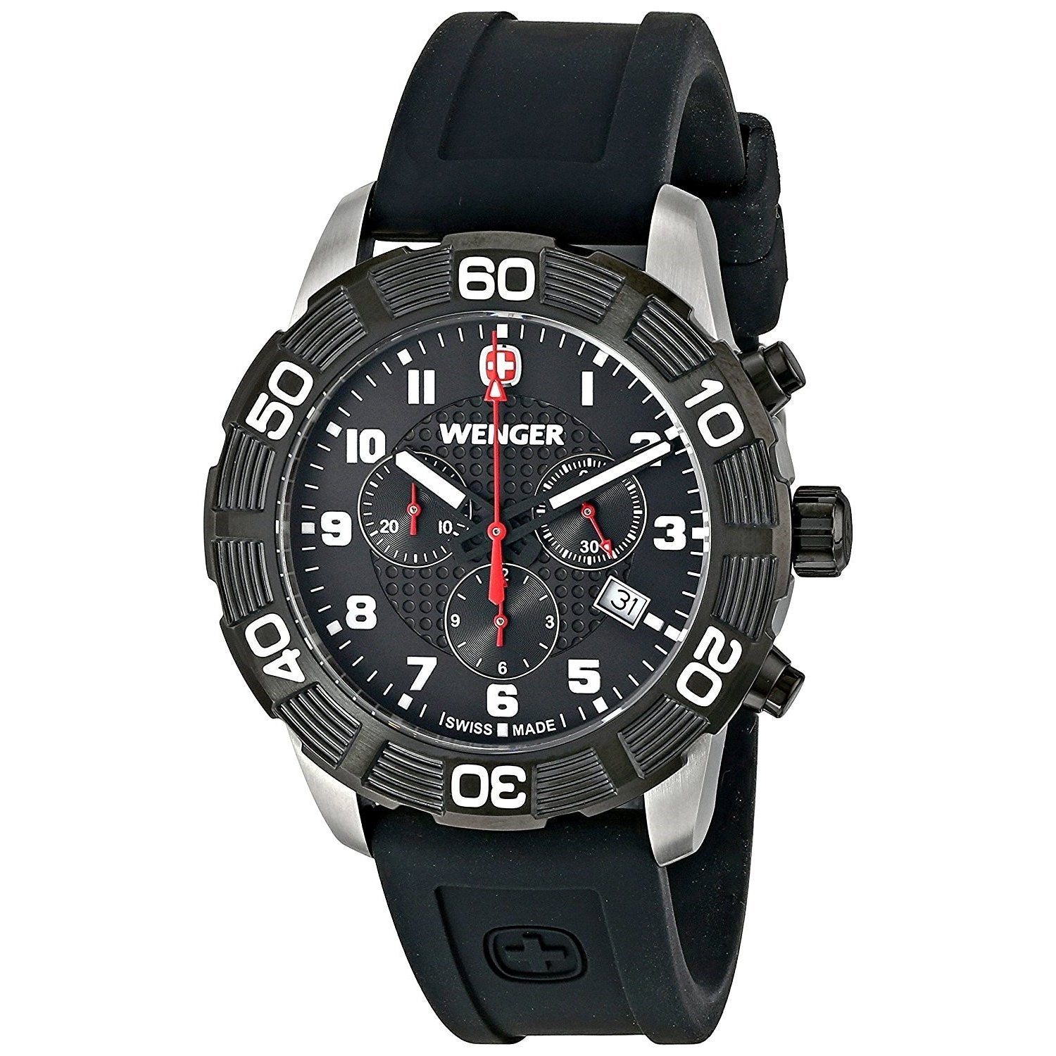 Wenger Men s 01.0853.104 Roadster Chronograph Black Silicone Watch Bezali