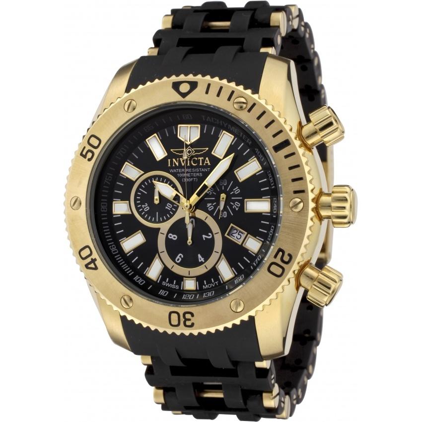 Invicta Men&#39;s 0140 Sea Spider Chronograph Black and Gold-Tone Inserts Polyurethane and Stainless Steel Watch