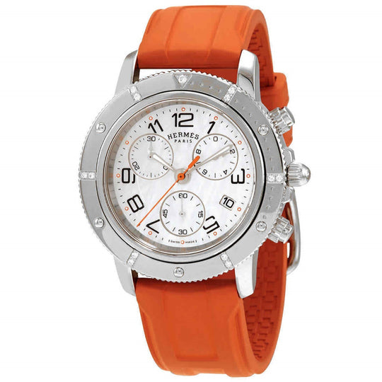 Hermes Women's 035371WW00 Chronograph Chronograph Orange Rubber Watch