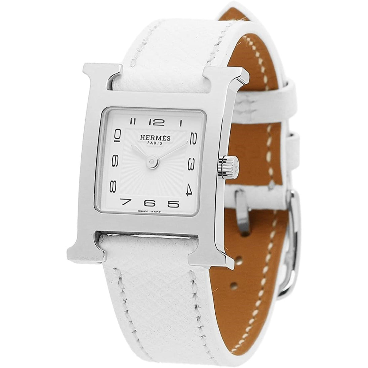 Hermes Women's 036700WW00 H Hour White Leather Watch