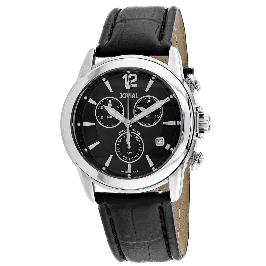 Jovial Men&#39;s 04505-GSLC-04 Classic Chronograph Black Leather Watch