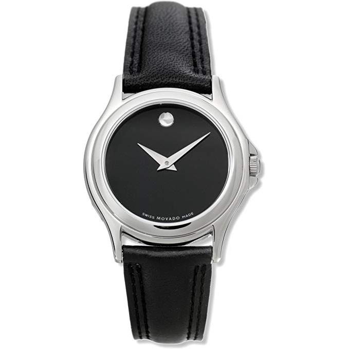 Movado Women's 0605762 Folio  Black Leather Watch