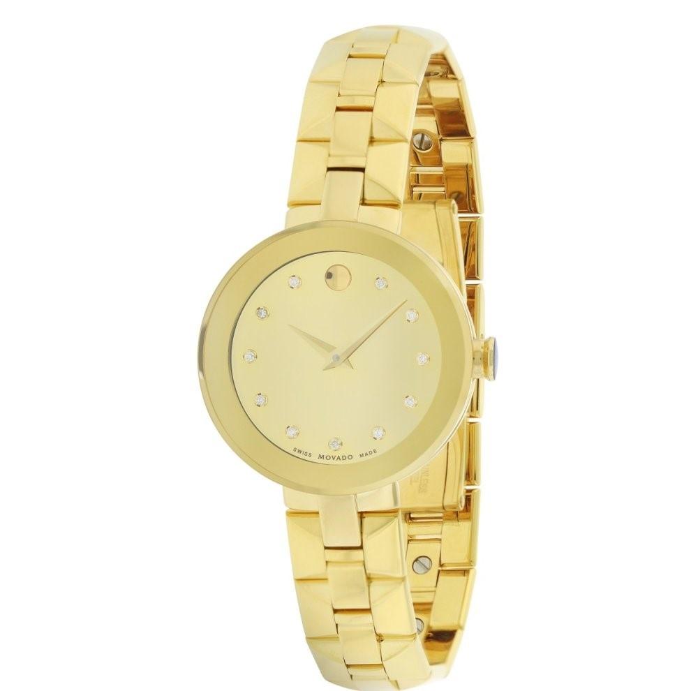Movado Women's 0606816 Sapphire Diamond Gold-Tone Stainless Steel Watch