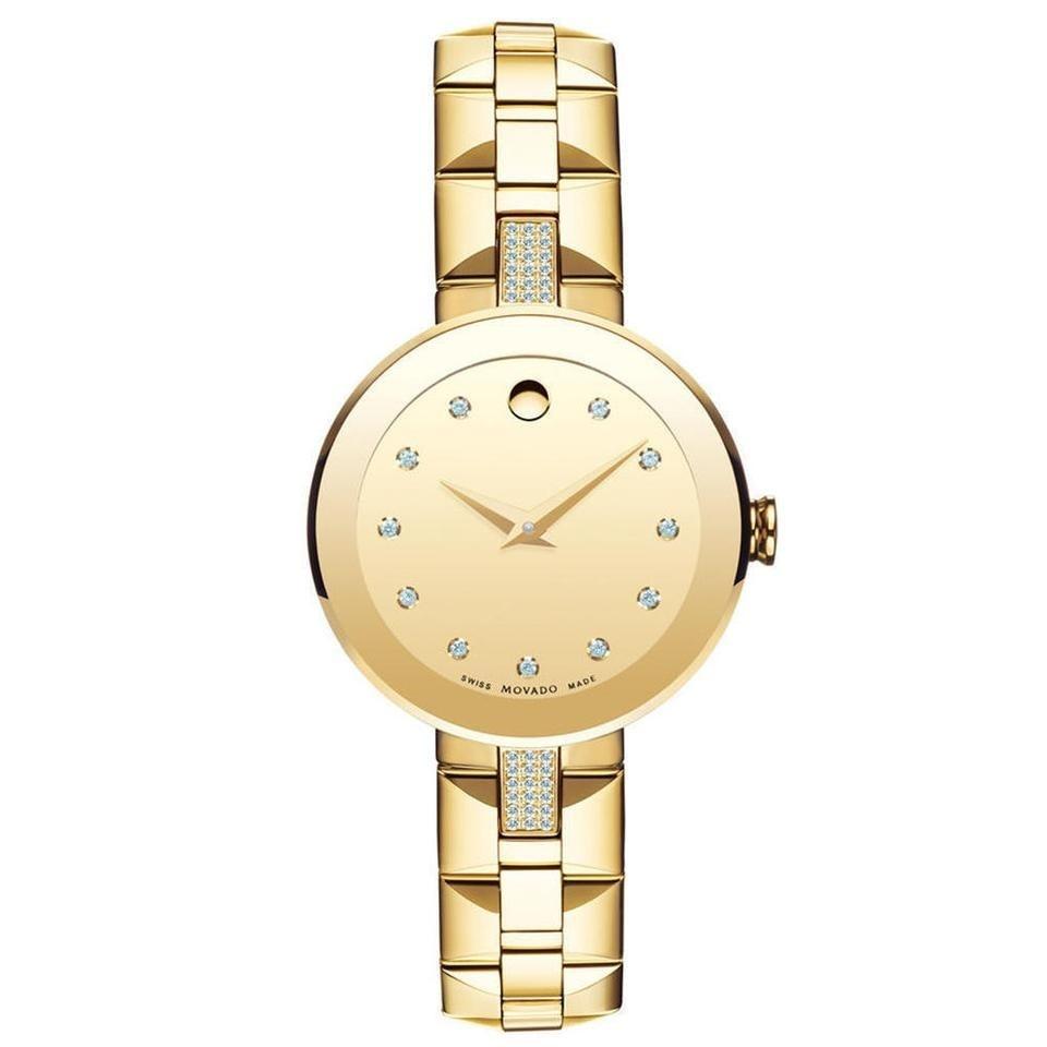 Movado Women&#39;s 0606817 Sapphire Crystal, Dot Gold-Tone Stainless Steel with Sets of Diamond Watch