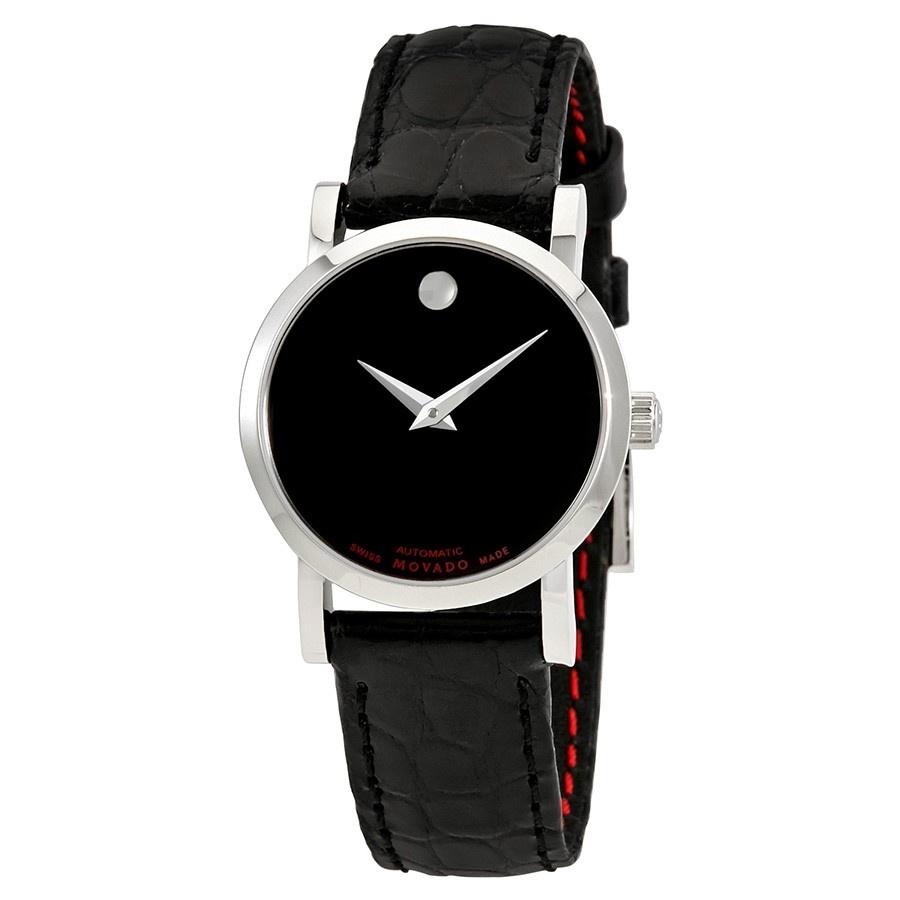 Movado Women's 0607009 Red Label Automatic Black Leather Watch