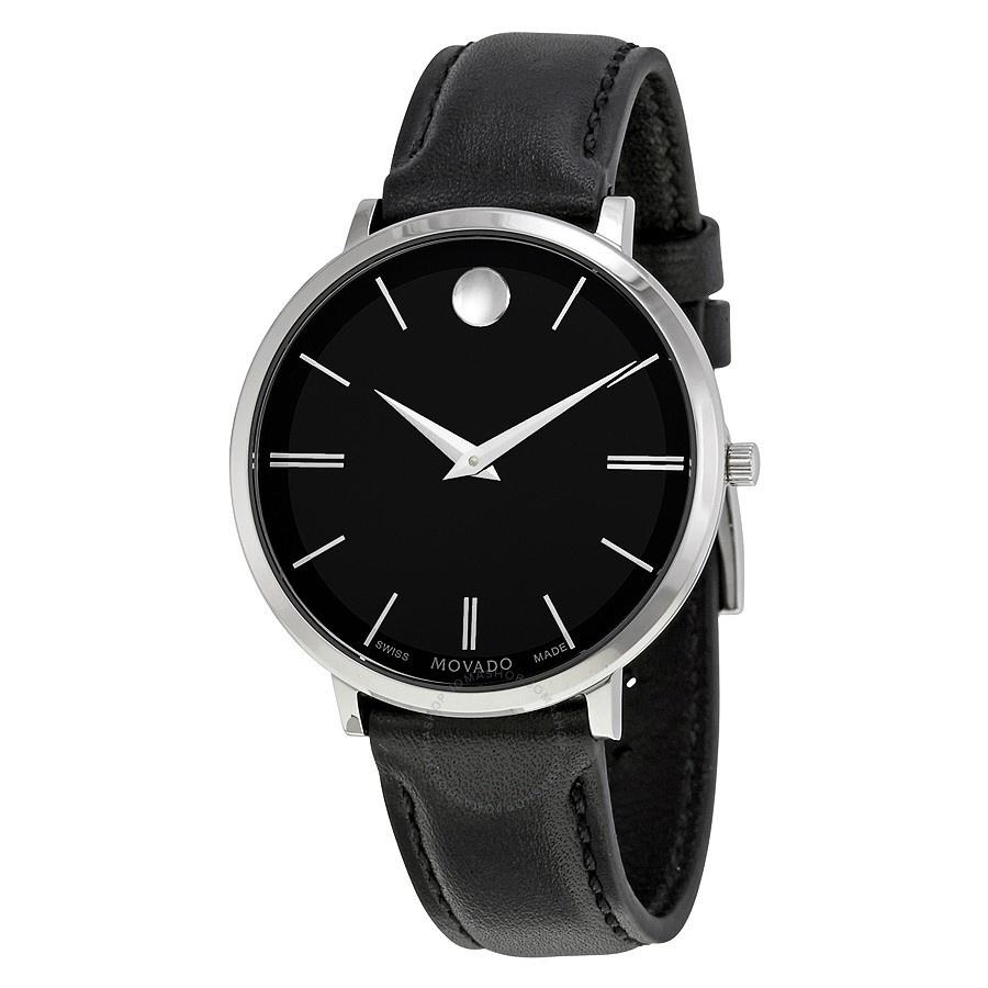 Movado Women's 0607090 Ultra Slim Black Leather Watch