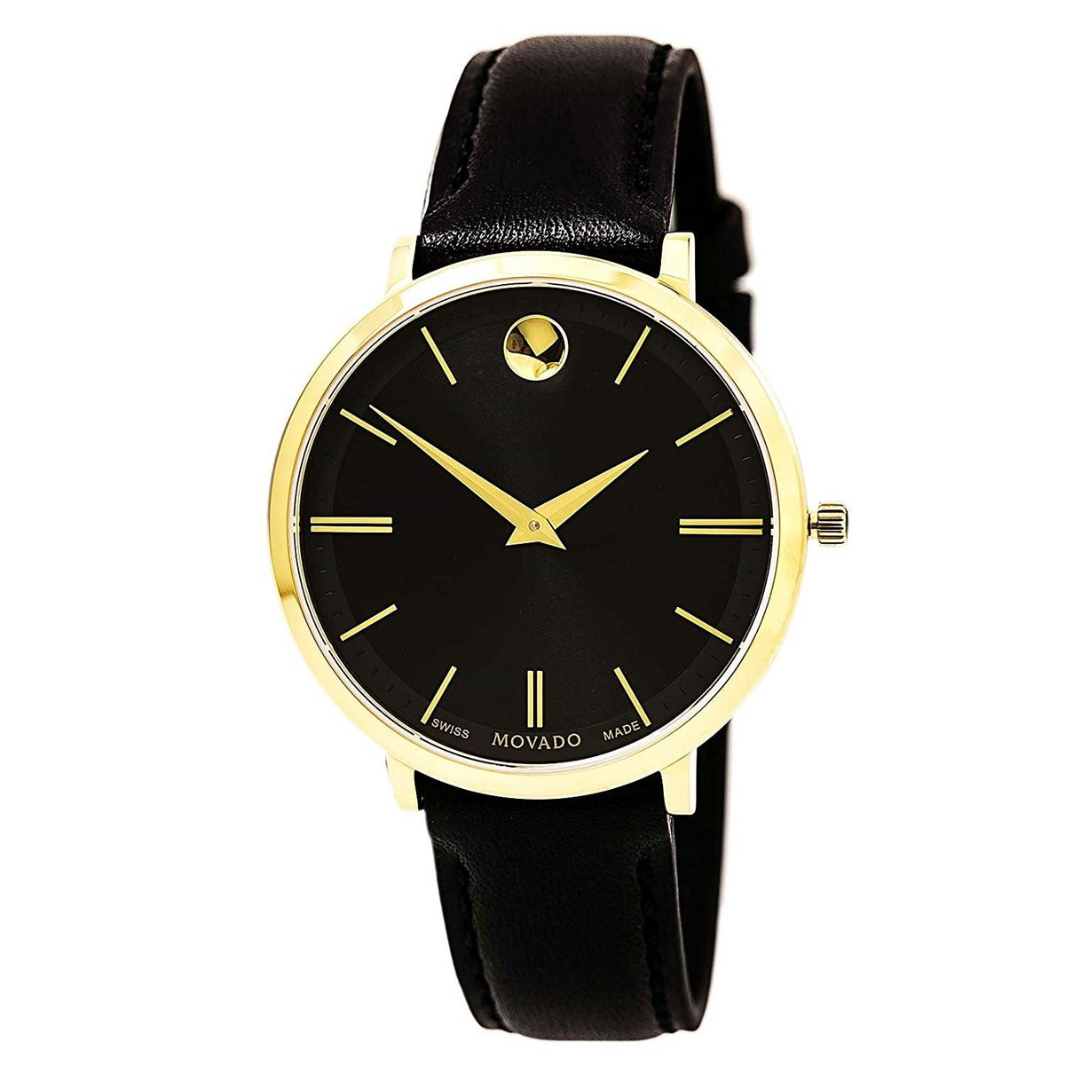 Movado Women's 0607091 Ultra Slim Black Leather Watch
