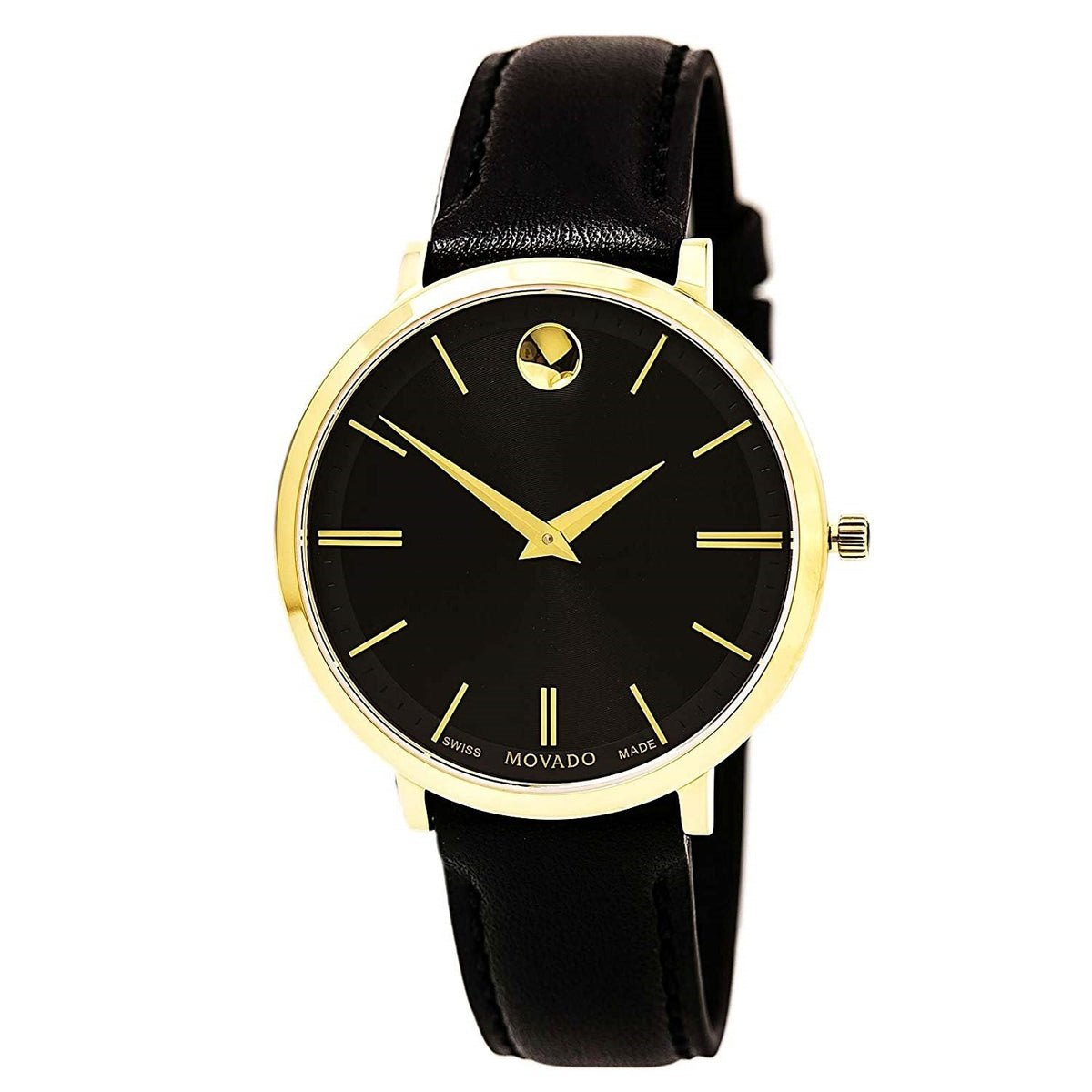 Movado Women&#39;s 0607091 Ultra Slim Black Leather Watch