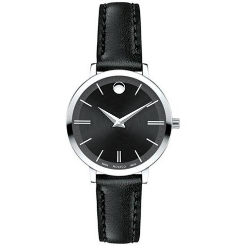 Movado Women's 0607094 Ultra Slim Black Leather Watch