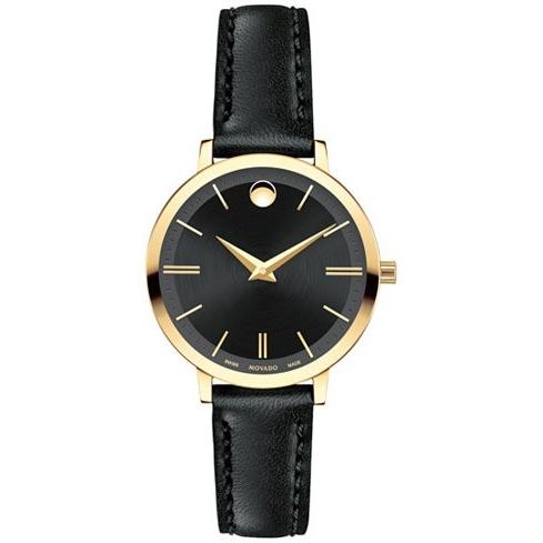 Movado Women's 0607095 Ultra Slim Black Leather Watch