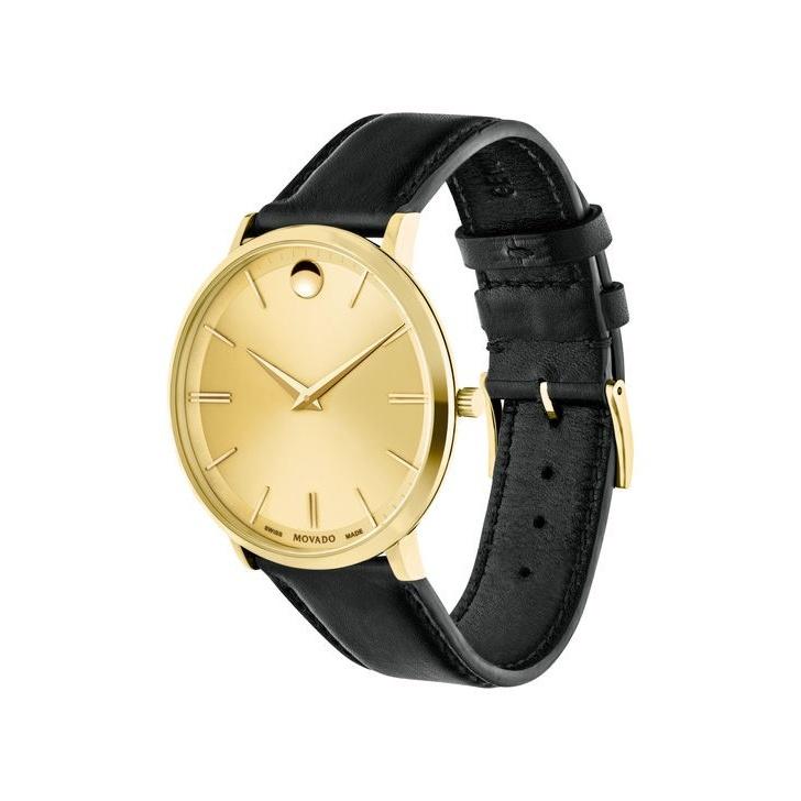 Movado Men's 0607156 Ultra Slim Black Leather Watch