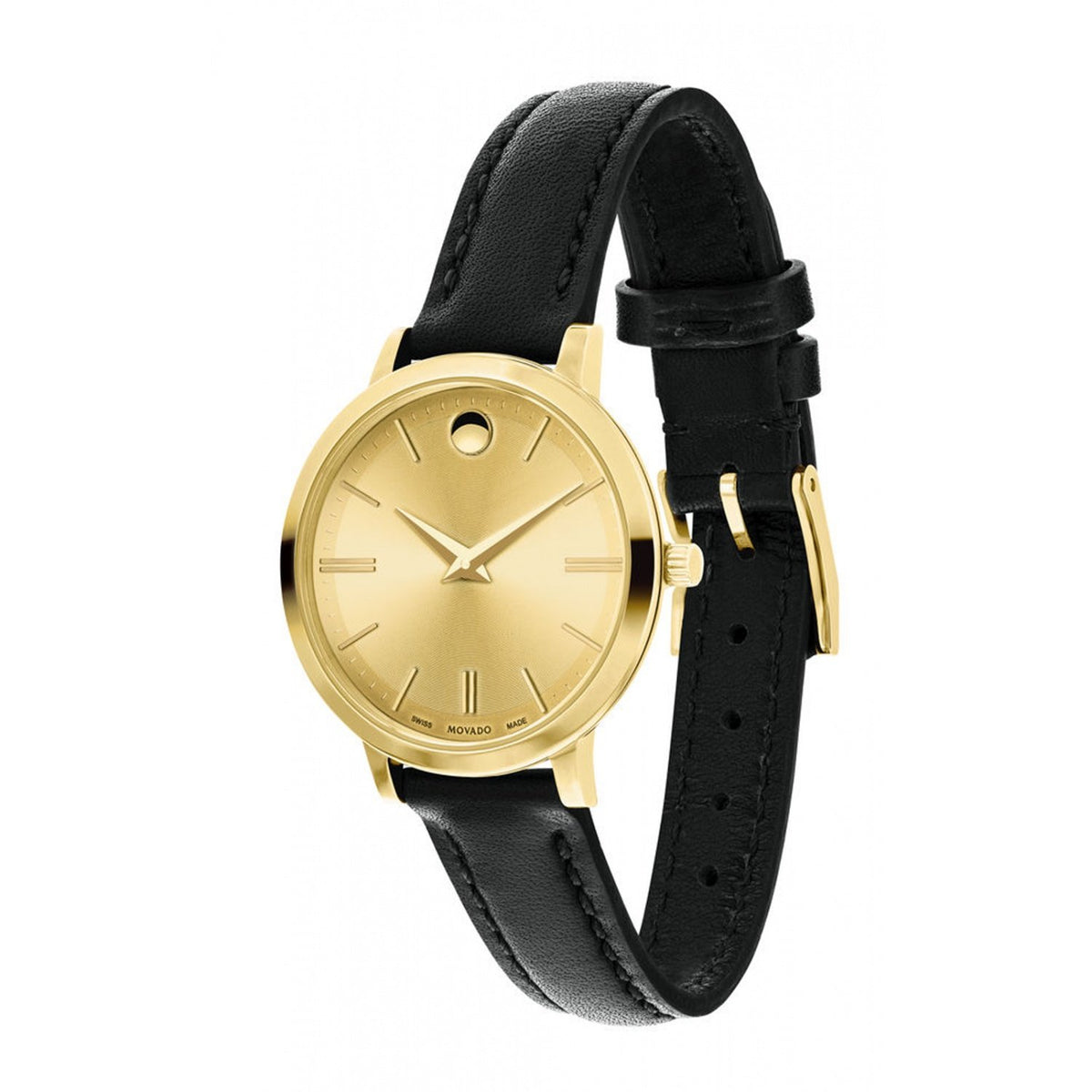 Movado Women's 0607158 Ultra Slim Black Leather Watch