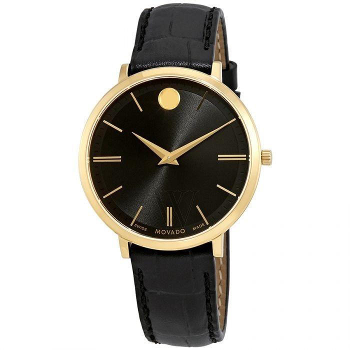 Movado Women&#39;s 0607182 Ultra Slim Black Leather Watch