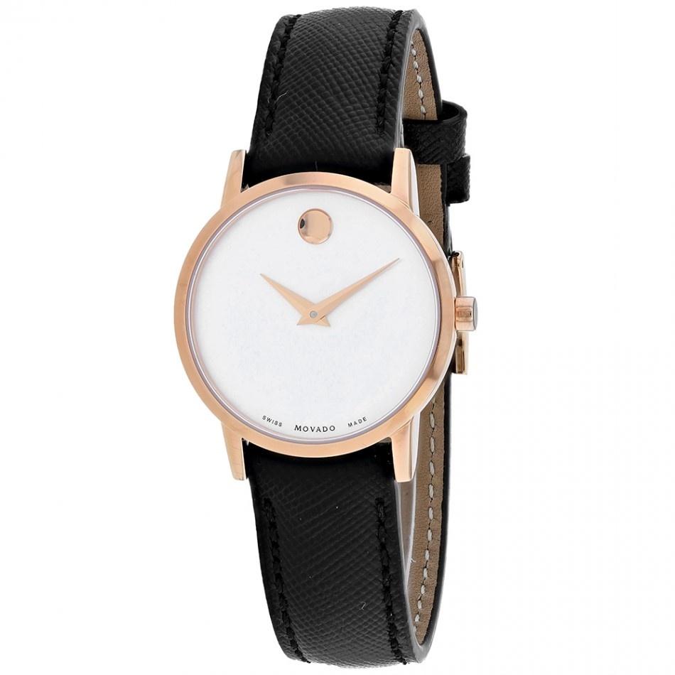 Movado Women&#39;s 0607424 Dameure Black Leather Watch