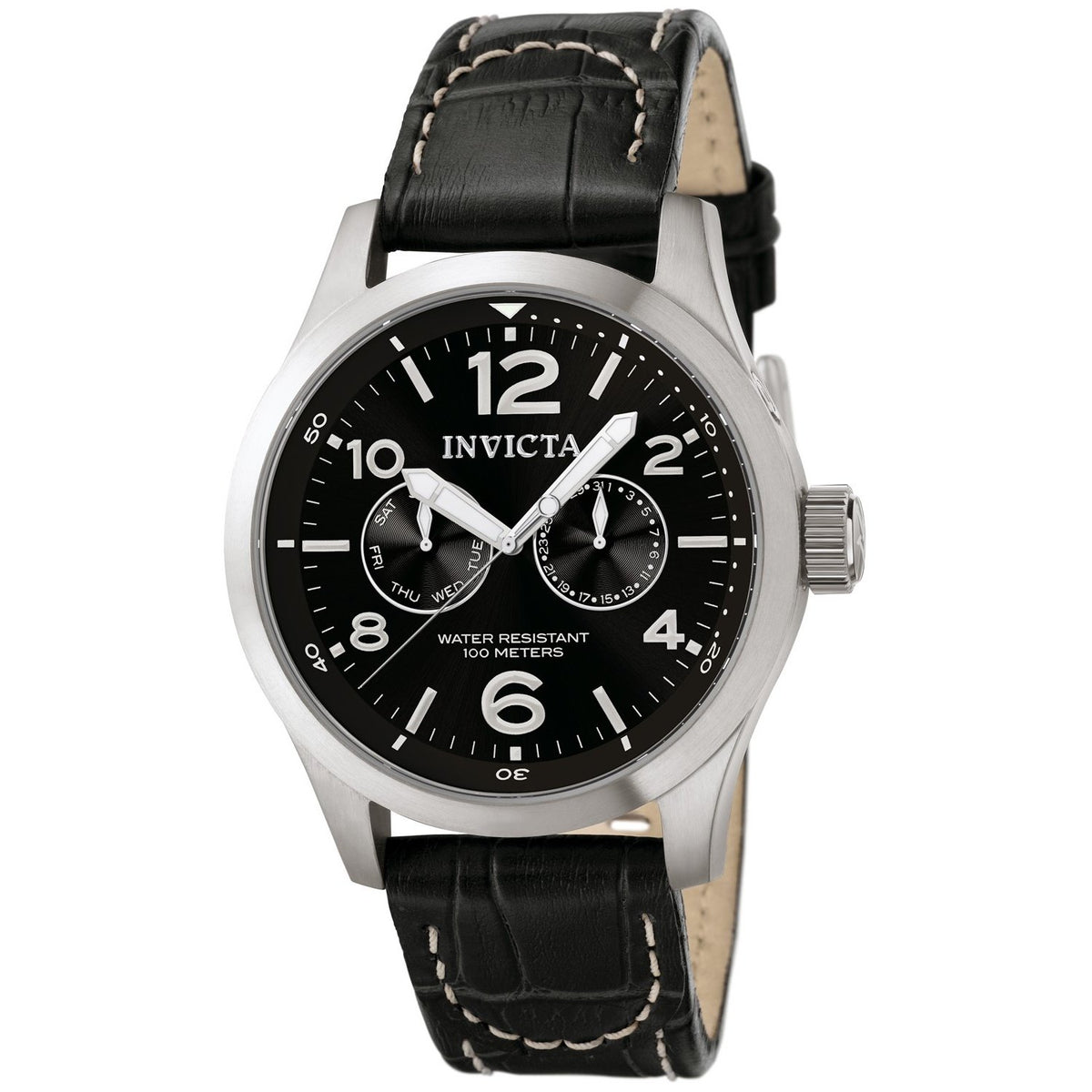 Invicta Men&#39;s 0764 I-Force Military Multi-Function Black Leather Watch