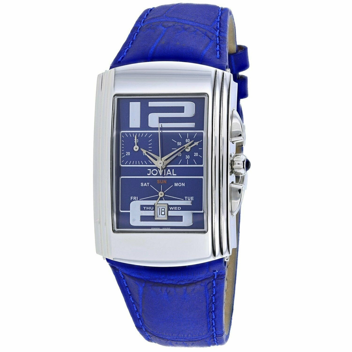 Jovial Men&#39;s 08003-GSLC-03 Classic Chronograph Blue Leather Watch