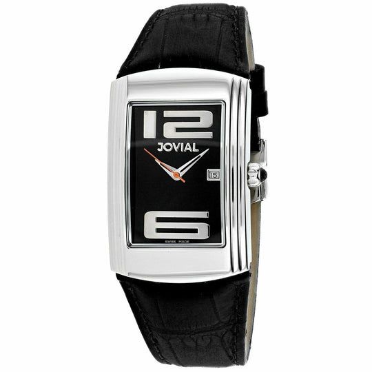Jovial Men's 08004-GSL-04 Classic Black Leather Watch