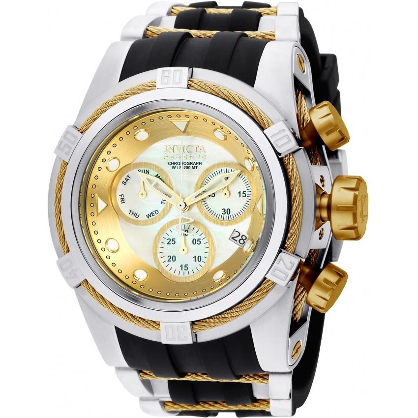 Invicta Men&#39;s 0828 Reserve Bolt Zeus Chronograph Black and Gold-Tone Polyurethane and Stainless Steel Watch