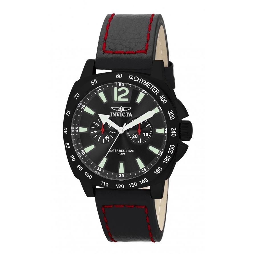 Invicta Men&#39;s 0857 Specialty Multi-Function Black Leather Watch