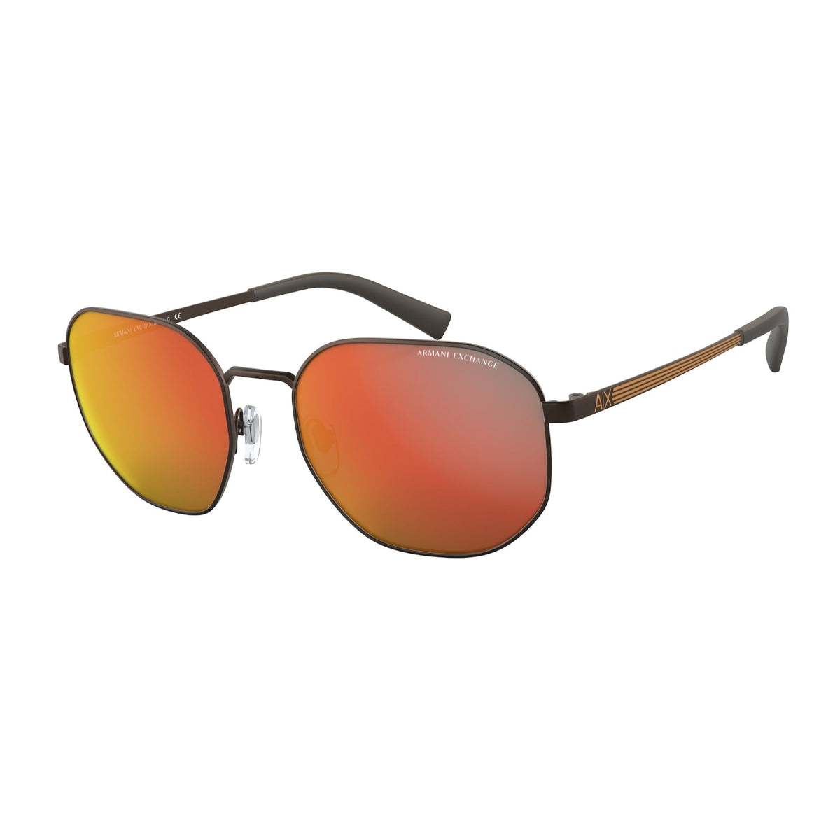 Armani Exchange Men's Sunglasses  Brown Dark Grey Mirror Red/Yellow Metal Metal  0AX2036S 60016Q 56