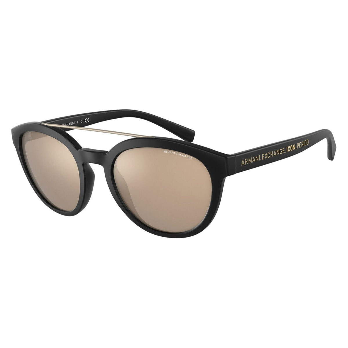 Armani Exchange Unisex Sunglasses  Black Lt Brown Mirror Dk Gold Plastic Plastic  0AX4118S 80785A 54