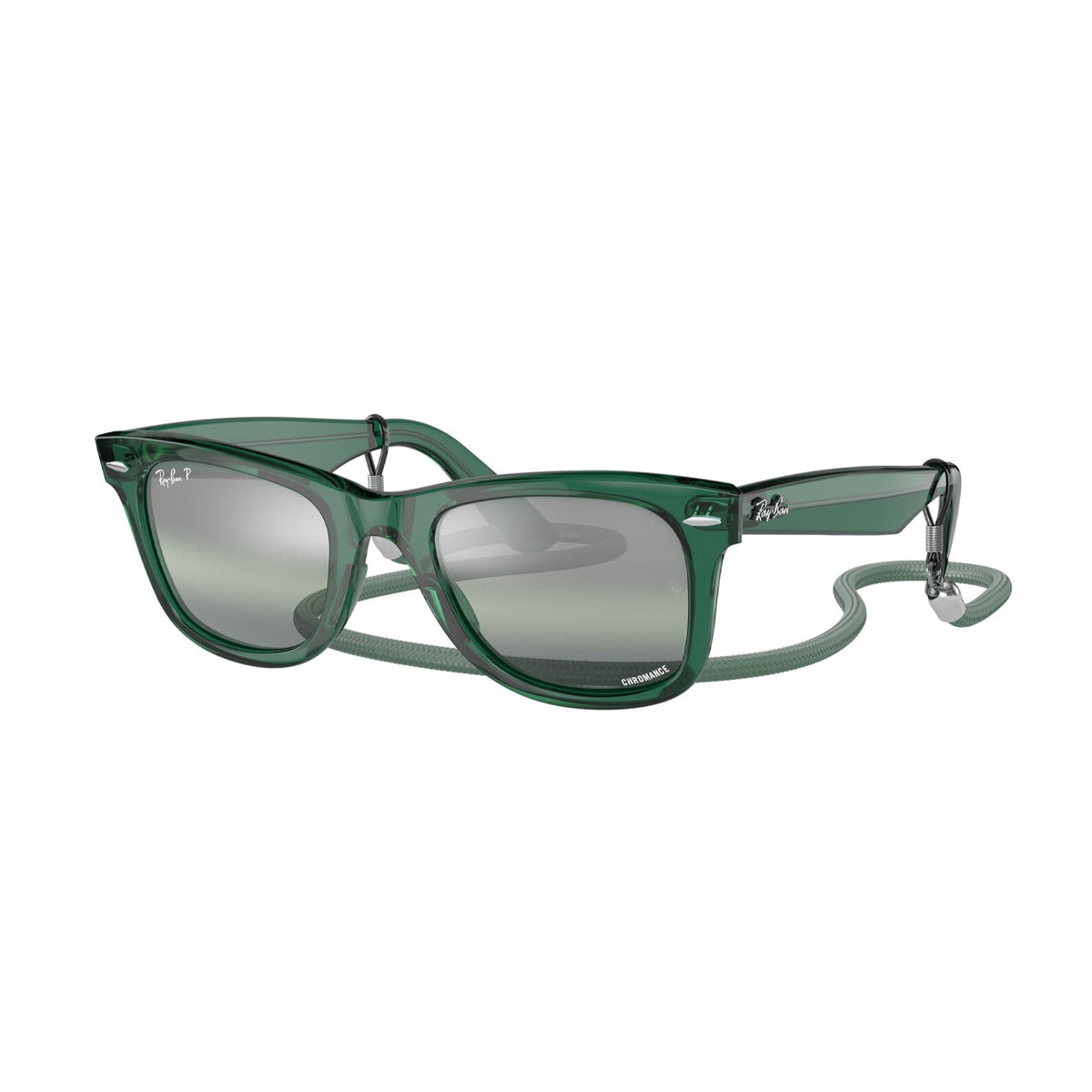 Ray-Ban Unisex Sunglasses Wayfarer Green Dark Green Mirror Polar Plastic Plastic  0RB2140 6615G4 50