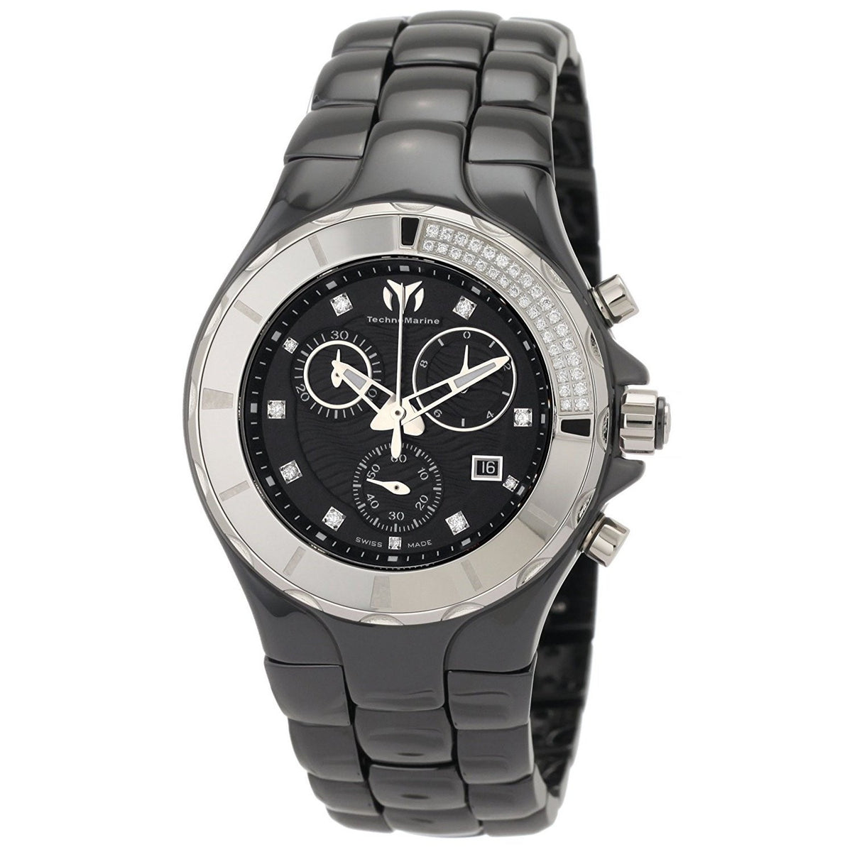 TechnoMarine Women&#39;s 110029C Cruise Chronograph Diamond Black Ceramic Watch